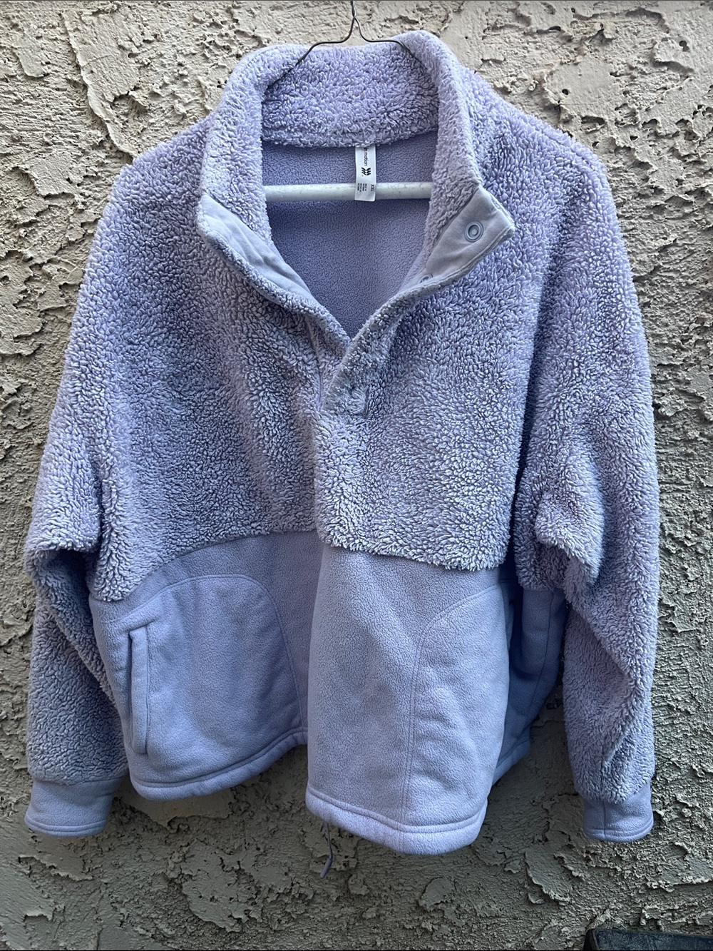 All in Motion Women’s Lavender Sherpa Quarter Snap Fleece Pullover Kangaroo Pock